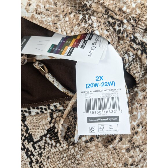 Time and Tru Snake Skin Brown Mid Rise Swim Bikini Bottom Plus Size 2X 20W-22W - Picture 5 of 6